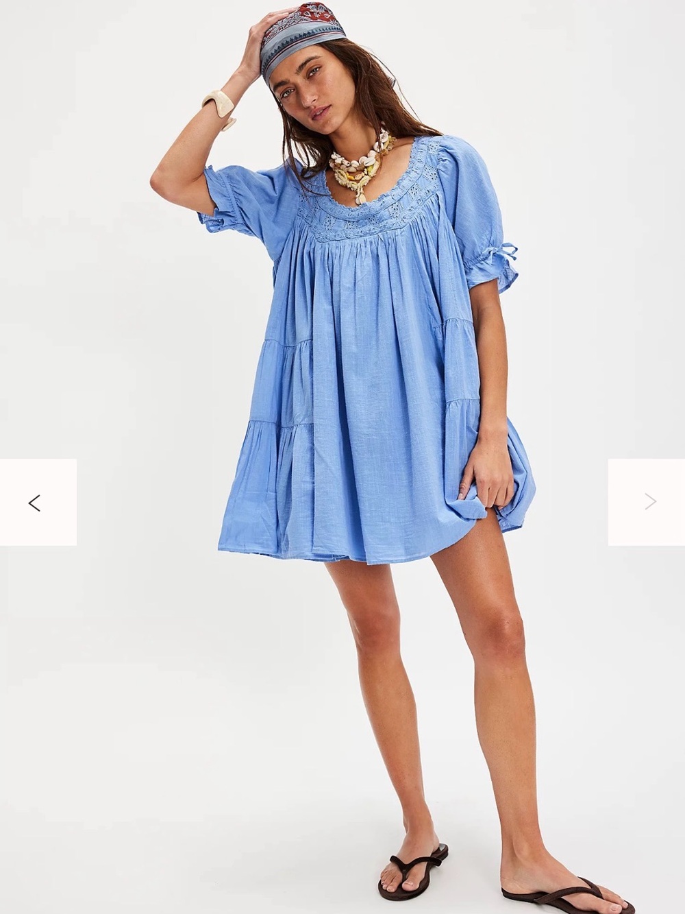 Free People Sandy Shores Babydoll Mini Dress in Cornflower Blue